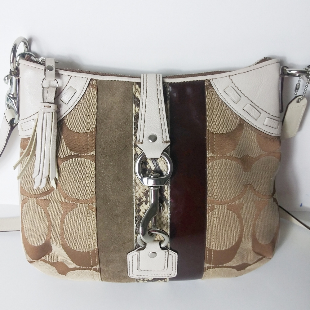 Coach Snakeskin Leather Suede Crossbody#E06K-10266